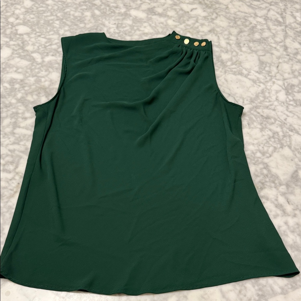 Tahari Forest Green Sleeveless Top with Gold Buttons